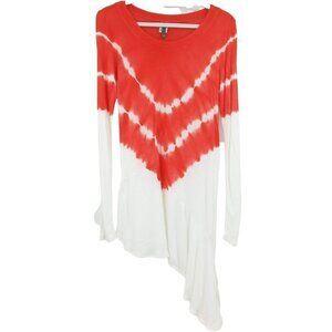 XCVI Coral & White Tie Dye Asymmetric Hem Tunic Top Artsy Boho Hippie Beach XS